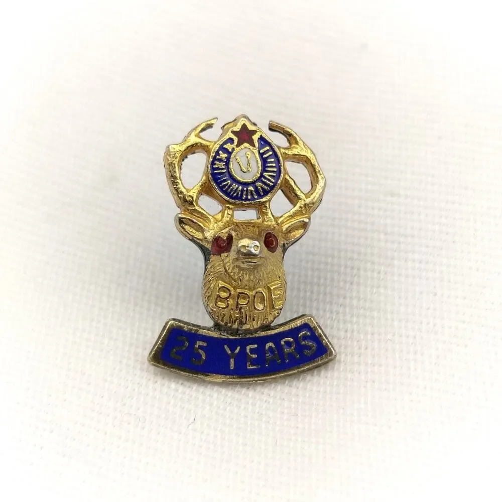 BPOE 25 Years Member Vintage Pin Red Eyes Elks Lodge Screw Back
